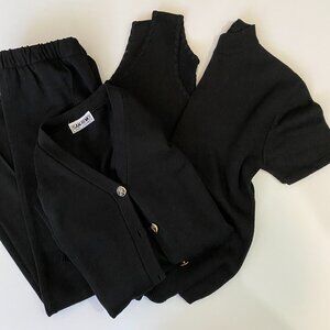 San Remo by Laura Knits Black 4pc Knit Set Womens S/M Pants Tops Sweater